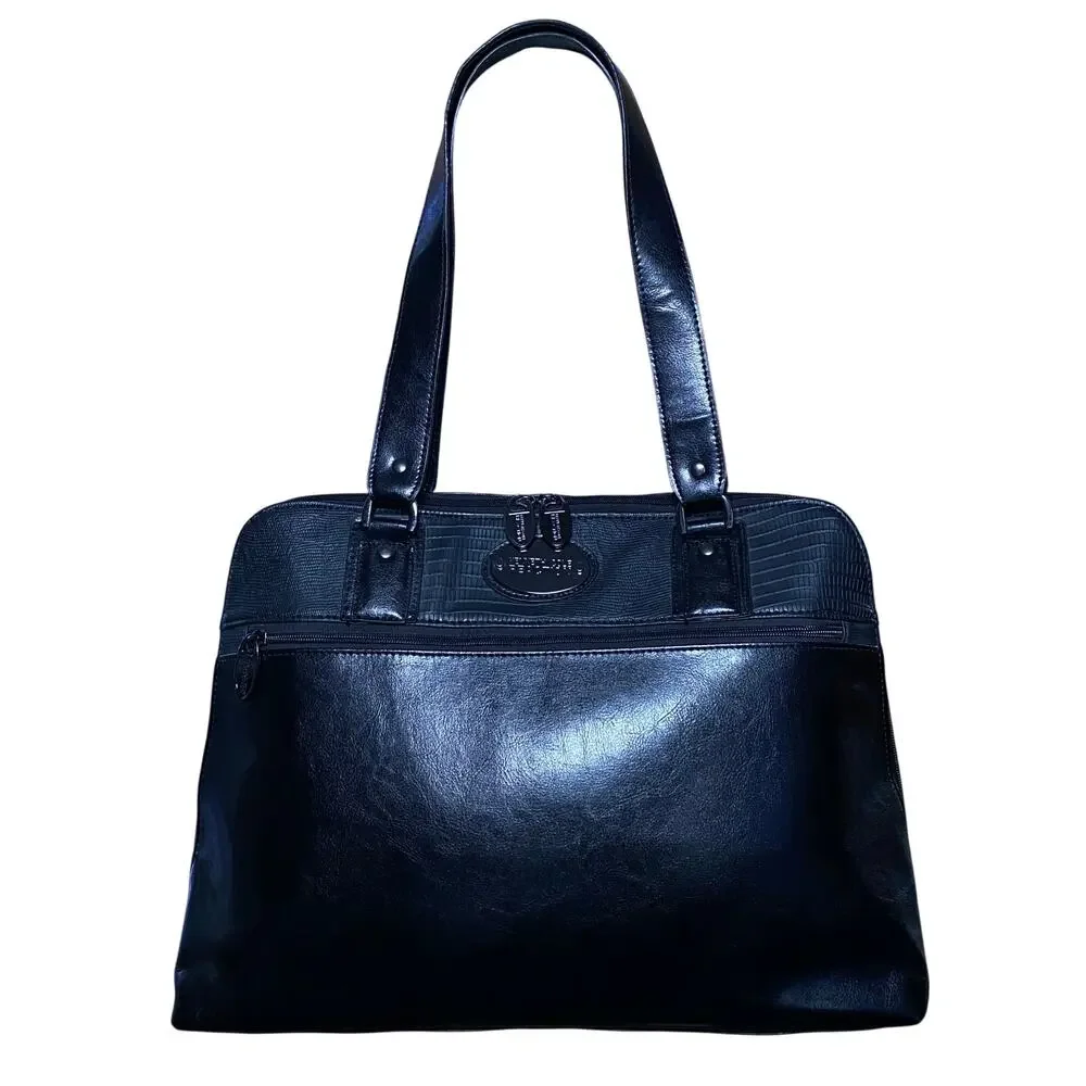 Corporate Chic Black Leather Briefcase Bag Minimalist Old Money Work Tote